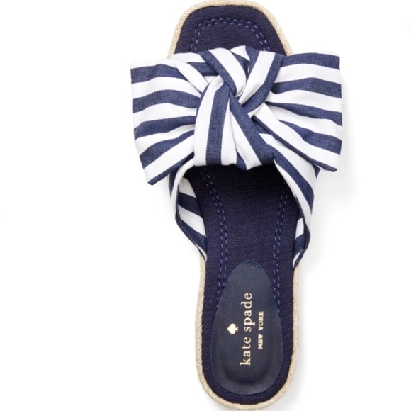 Kate Spade Caliana Stripe Slide Sandal Navy White Flat Designer Summer Shoe 8.5 - Picture 7 of 12